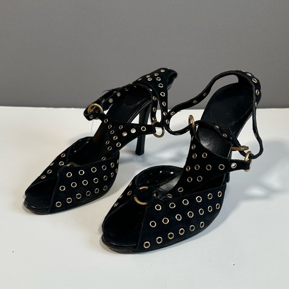 Gucci Black High-Heeled Mules with Studded Straps - Picture 4 of 10